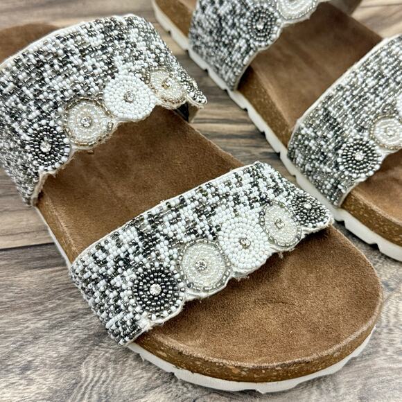 NIB Roan Bed Stu 8 Jury White Multi Beaded Slide Sandals Boho - Picture 4 of 12